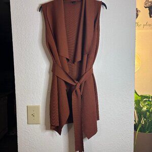 Shein Curve Ribbed Vest Cardigan with Unattached Belt Size 0X in Cognac